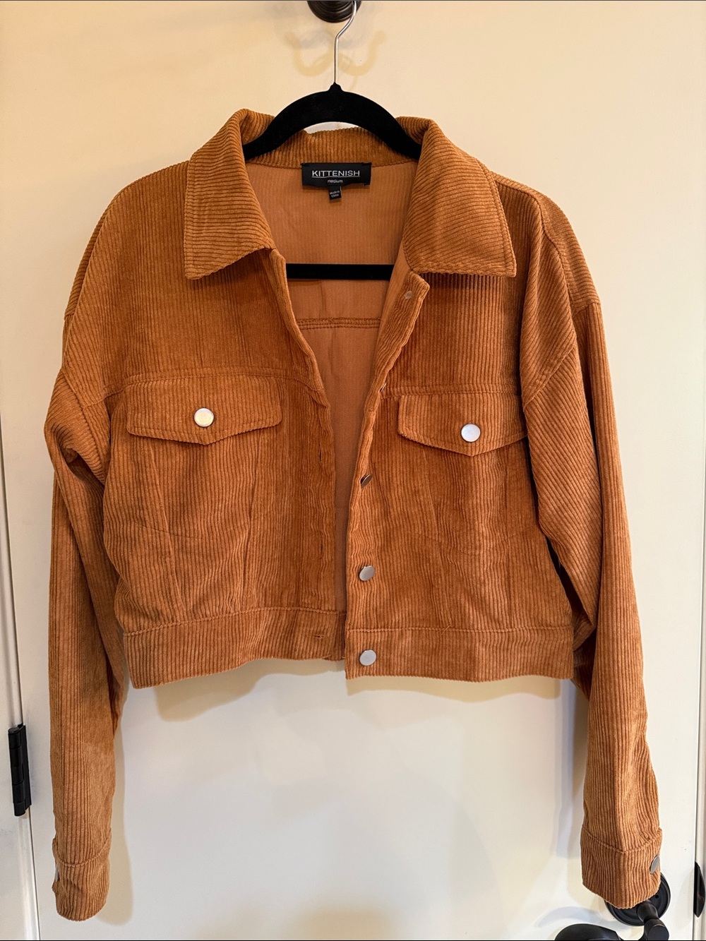 Kittenish Cropped Corduroy Jacket in Rust Brown